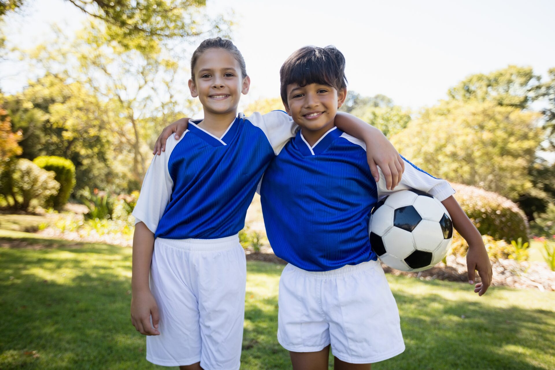 Youth soccer teammates with gear