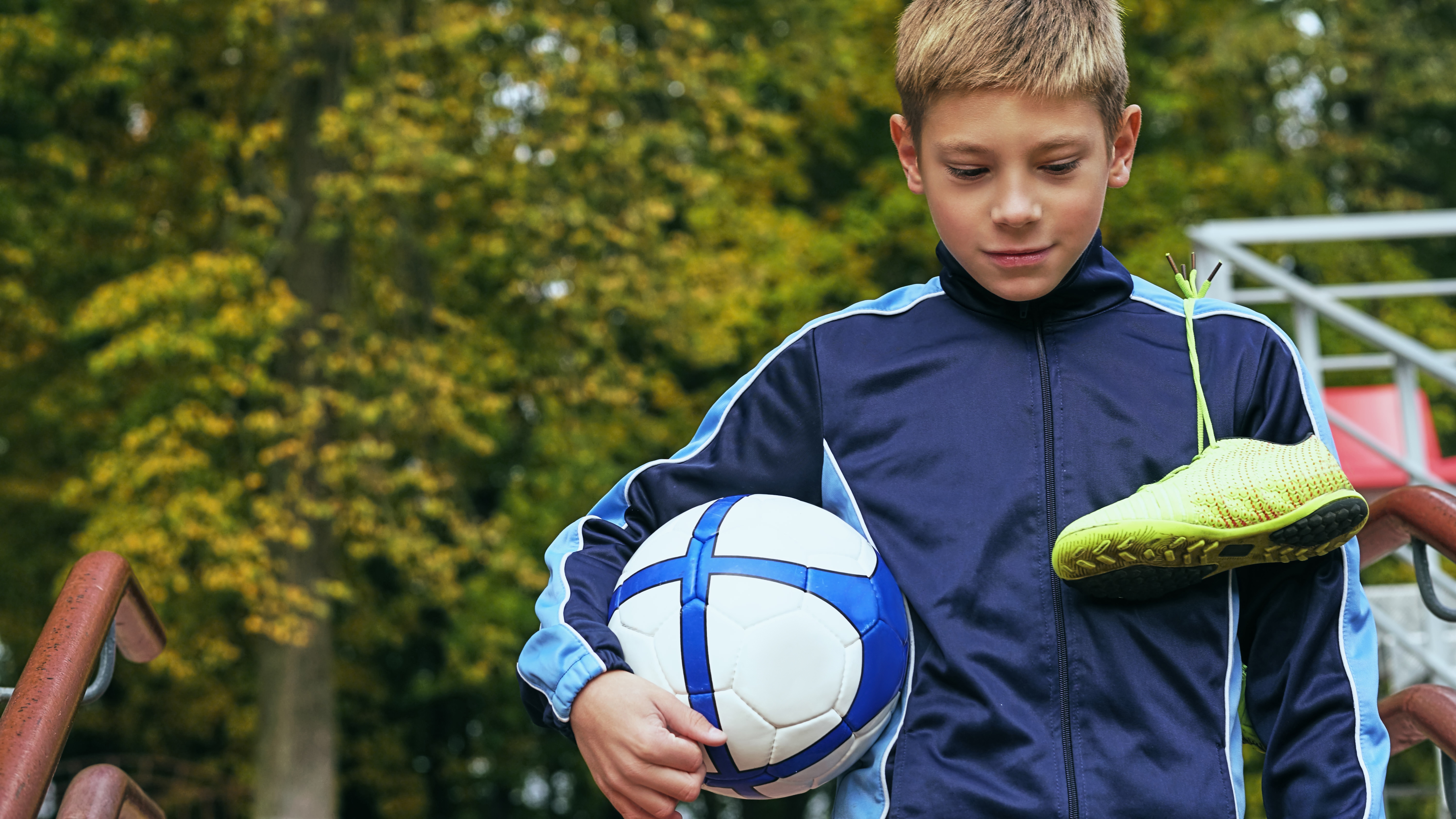 Youth soccer player with gear